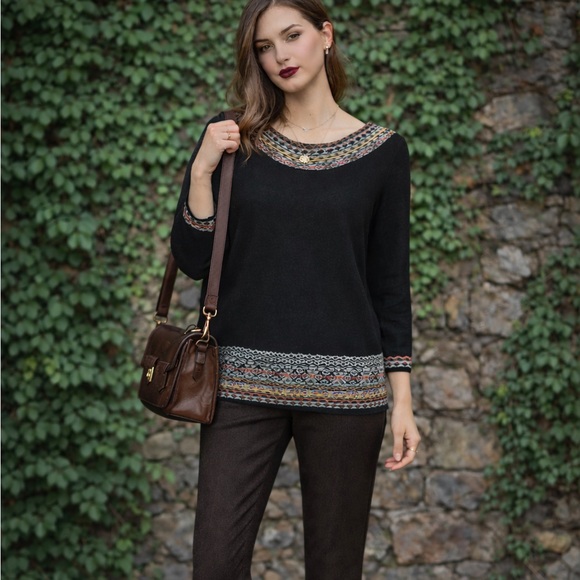 Sleeping On Snow Sweaters - SLEEPING ON SNOW Black Wool Blend Fair Isle Sweater, S